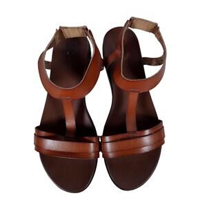 Lauren Blakwell Olivia T-Strap Sandals 8 Camel Brown Leather Ankle Buckle Shoes